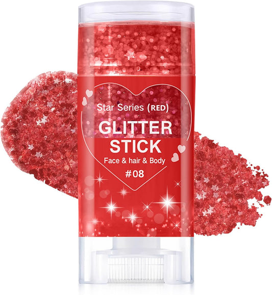 Red Body Glitter Stick, Halloween Face Glitter Makeup,Holographic Hair Glitters Mermaid Makeup Rave Outfits for Women, Shimmer Face Paint Stick for Christmas (Red)