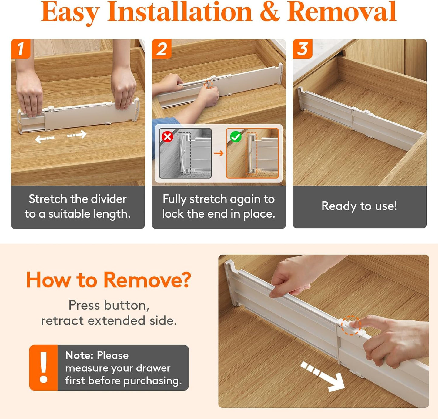 Lifewit 9 Pack Drawer Dividers 4" High, 13.8-22.5" Dresser Drawer Divider, Adjustable Drawer Organizers for Clothes, Plastic Drawers Separators for Dresser, Bedroom, Bathroom, Kitchen, Office