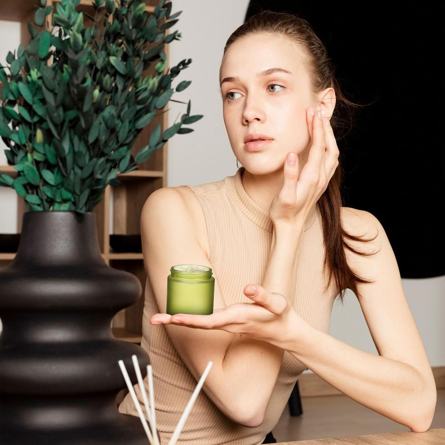 Norme 48 Pcs 4 oz Glass Jars with Lids Leakproof Round Airtight Empty Cosmetic Jars with Inner Liners Lid for Storing Lotions Powder Ointments Candle Making Tins (Pea Green)