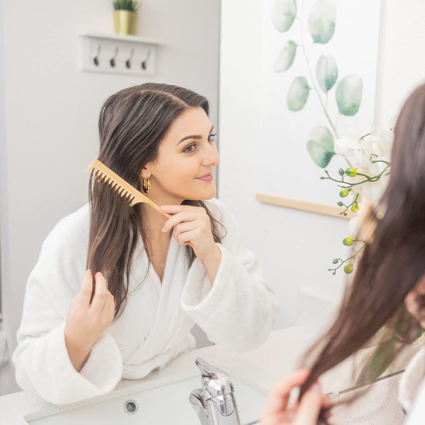 GranNaturals Wide Tooth Wooden Rat Tail Comb - Hair Tool for Teasing Strands & Post Styling - Peach Rattail Wood Pick Handle for Sectioning & Parting - Perfect for Professional & Personal Use