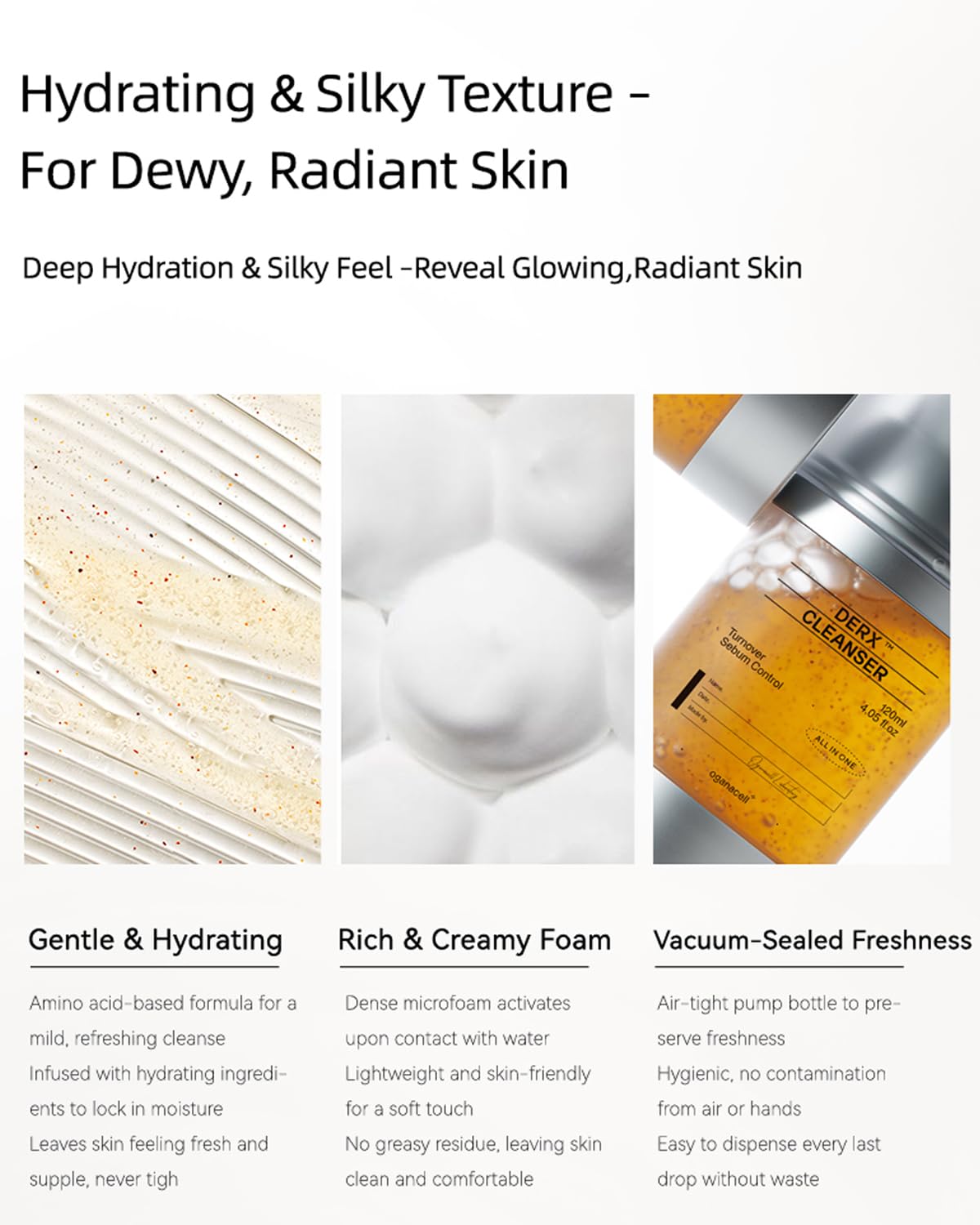 Oganacell DERX Revitalizing Facial Cleanser with Peptides & Walnut Microbeads - Gentle Exfoliating Gel To Foam for all Skin, Korean Clinic-Developed (120ml/4.05 fl.oz.)