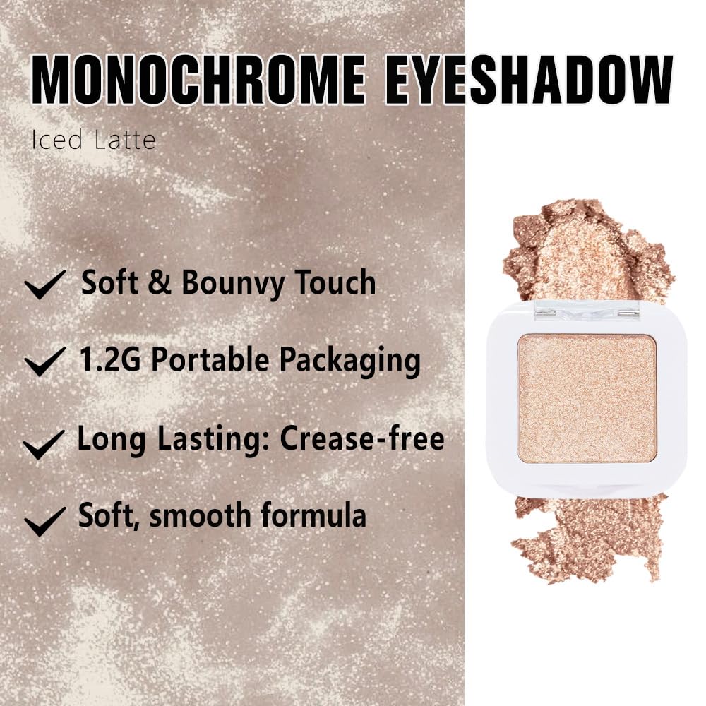 Light Nude Brown Shimmer Single Eyeshadow Makeup Palette, Natural Nude Brown Single Eye Shades, Creamy Pressed Powder for Easy Blending, Mini Travel Palette for Women, Everyday Eyeshadow Makeup