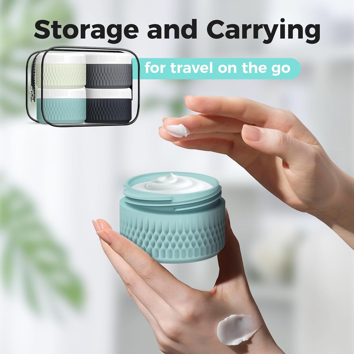 Silicone Cream Jars, BPA Free, TSA Approved 1.3oz Travel Size Containers, Leak-proof, 40ML, Black