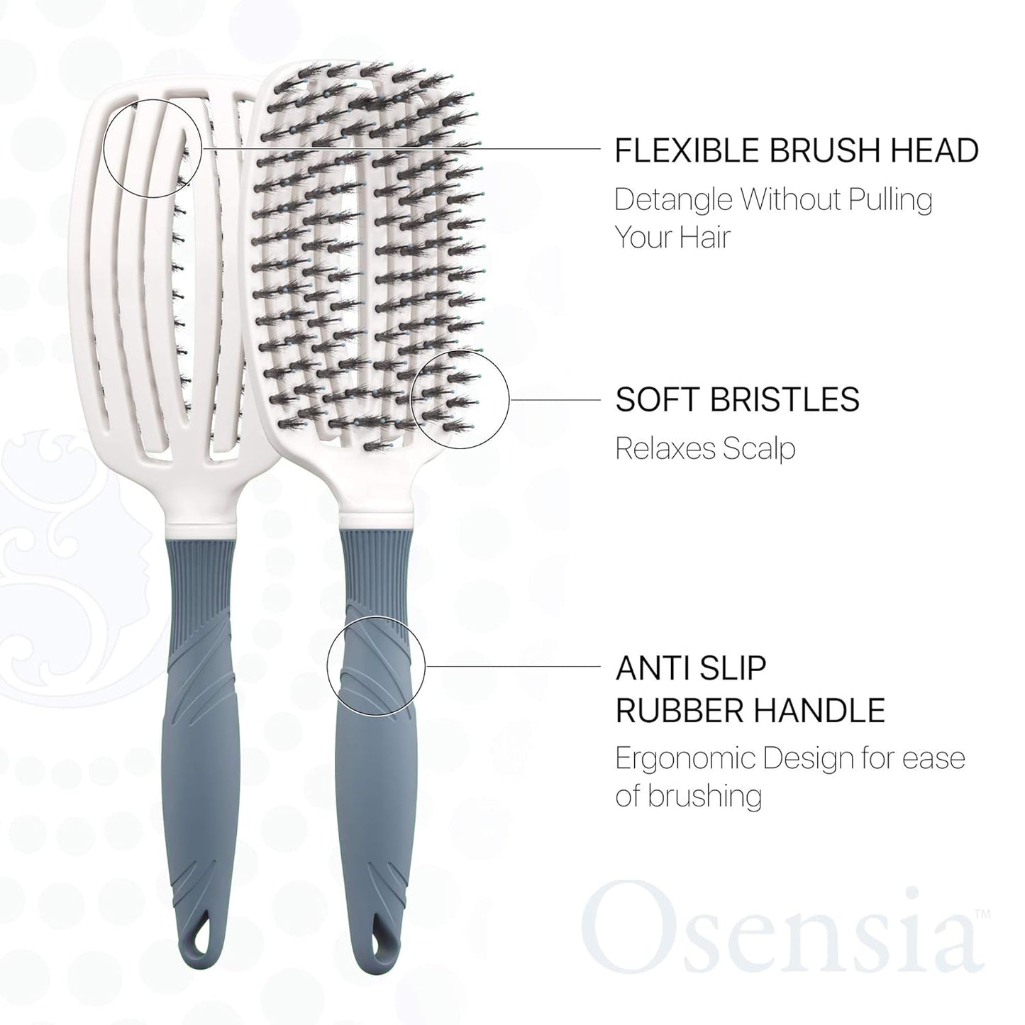 Boar Bristle Detangling Brush - Great for Thick, Dry, Curly or Straight Hair, Adults and Kids. Travel-Friendly Hair Detangler for Women.