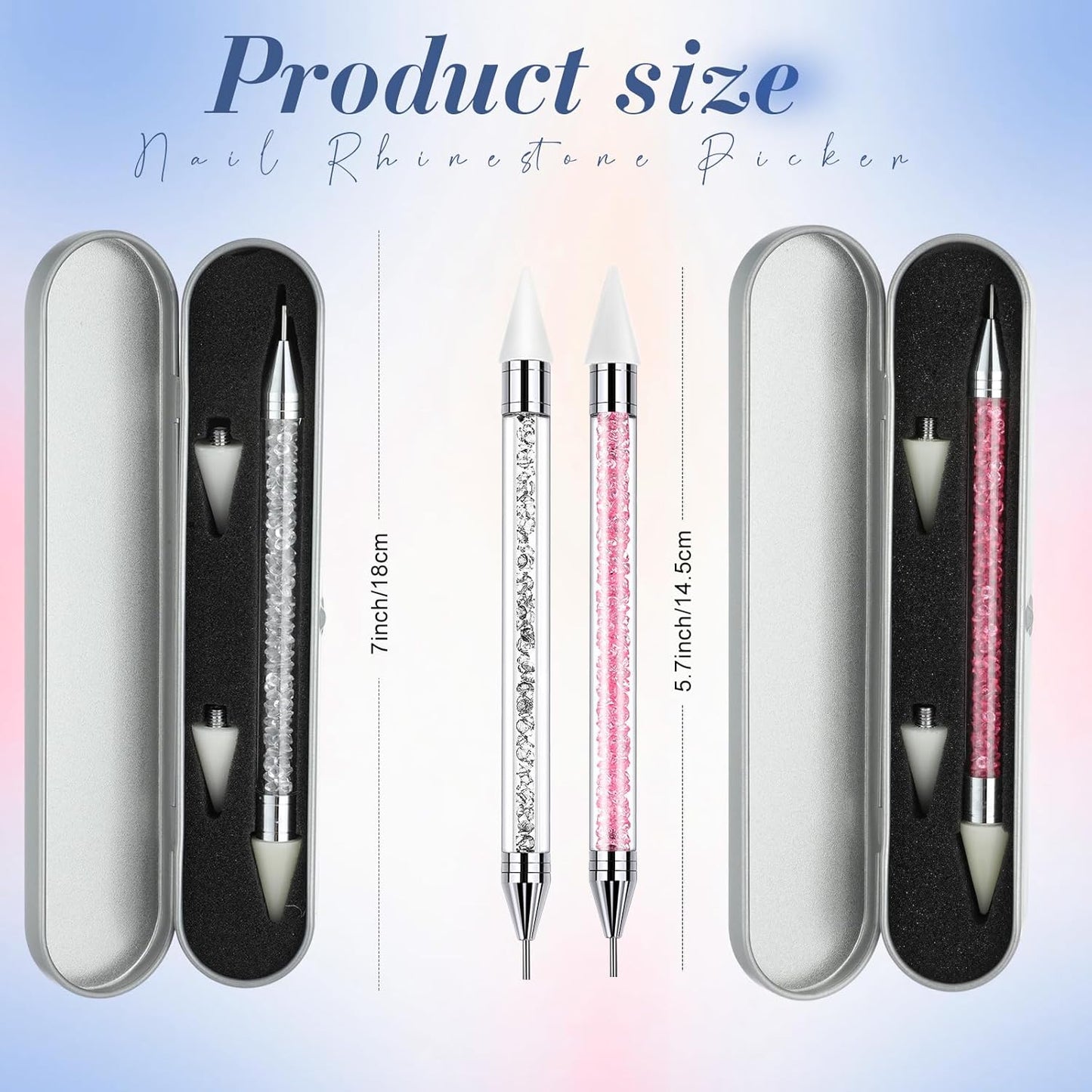 Tatuo 2 Pieces Rhinestone Picker Dotting Pen, Dual-ended Rhinestone Gems Crystals Studs Picker Wax Pencil Pen Crystal Beads Handle Manicure Nail Art DIY Decoration Tool (Pink, White)