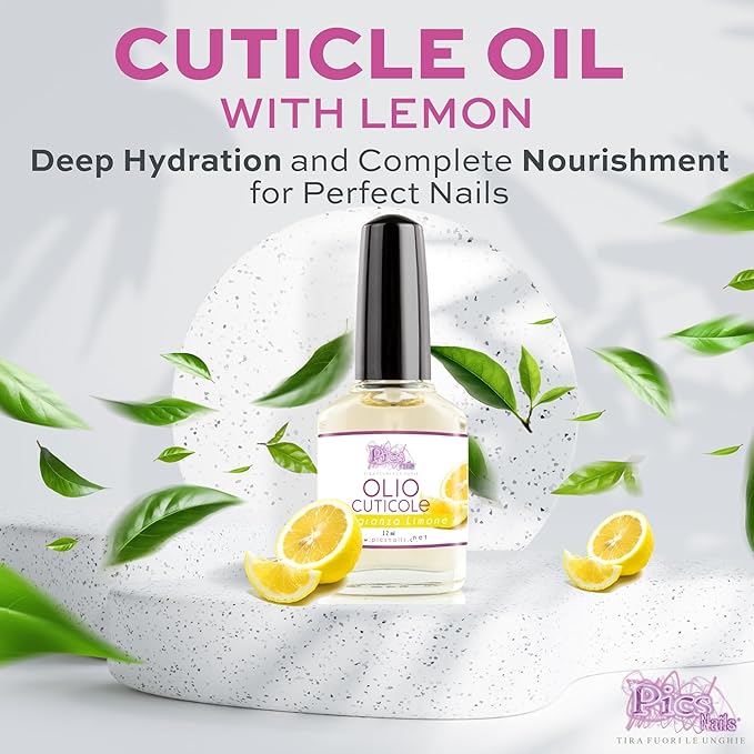 Pics Nails Professional Cuticle Oil - Lemon Cuticle Softener for Nails & Cuticle Care - Nail Oil Cuticle Repair Treatment with Sunflower Seed Oil 12ML Cuticle Oil Bottle with Brush Applicator