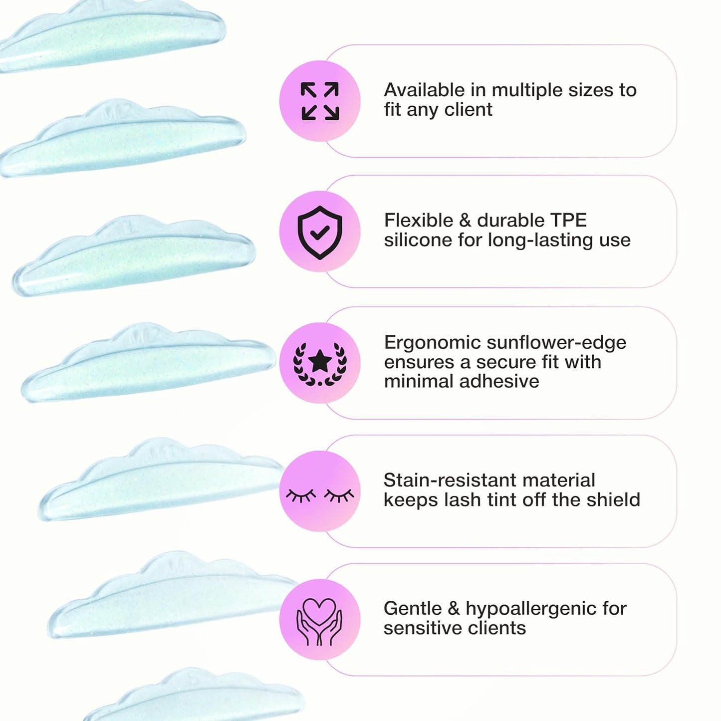 Curacoro Lash Lift Shields, 10 Pcs/5 Sizes Eyelash Perm Pad, Lash Rods for Eyelash Curling and Lifting, Reusable Silicone Tools For Perm Lamination