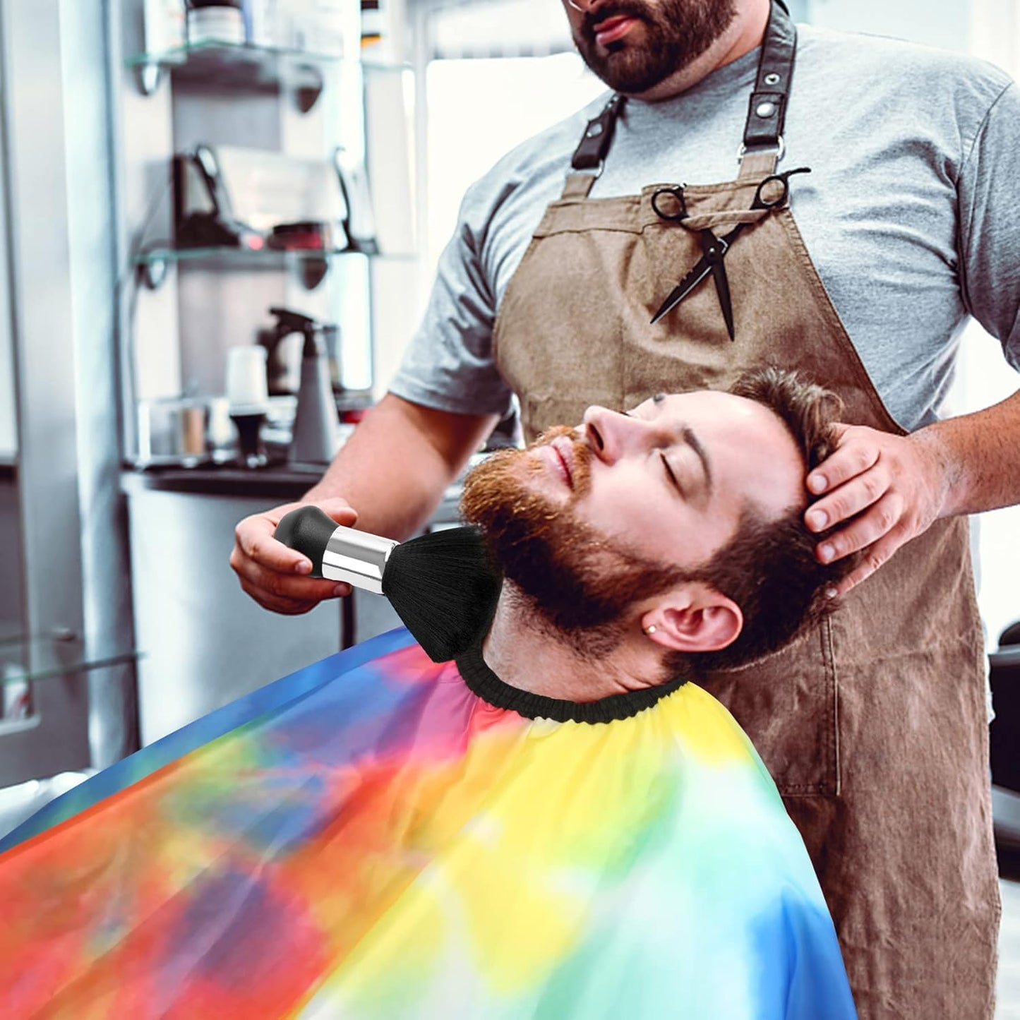 FEBSNOW Barber Cape Waterproof Professional Hair Cutting Cape Neck Duster Brush for Haircut Tie-dye Salon Beard Hairdressing Kits 46.8 × 56 Inches