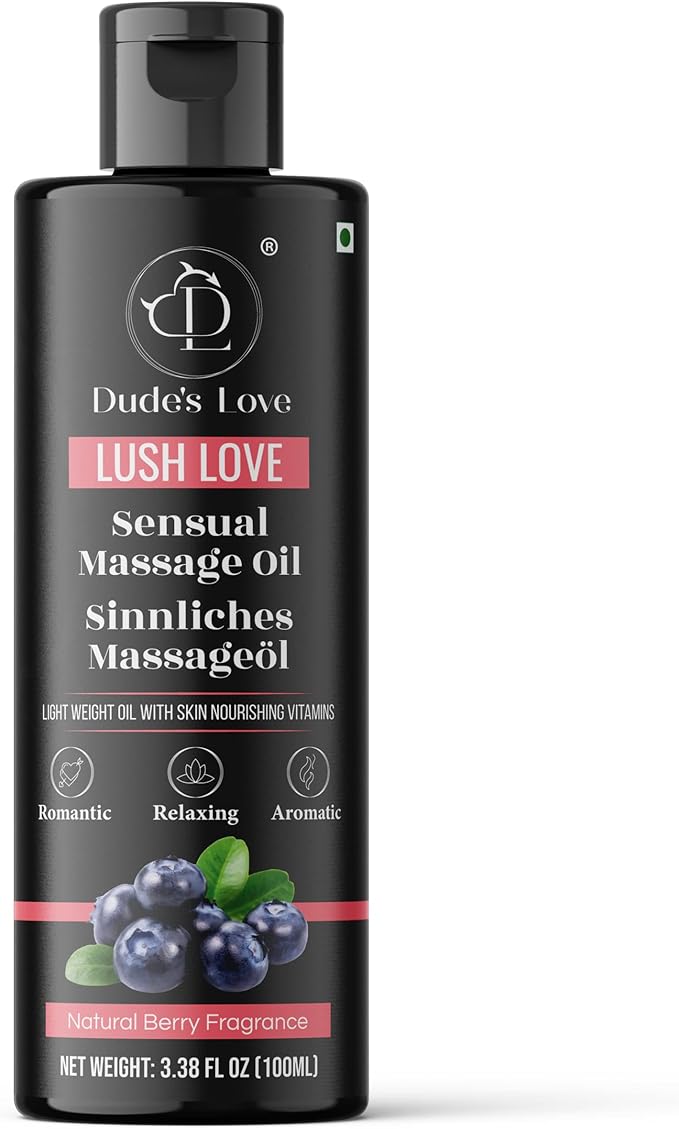 Dude's Love Organic Berry Sensual Massage Oil for Couples - Edible, Detoxifying, Stimulating - 3.38 Fl Oz