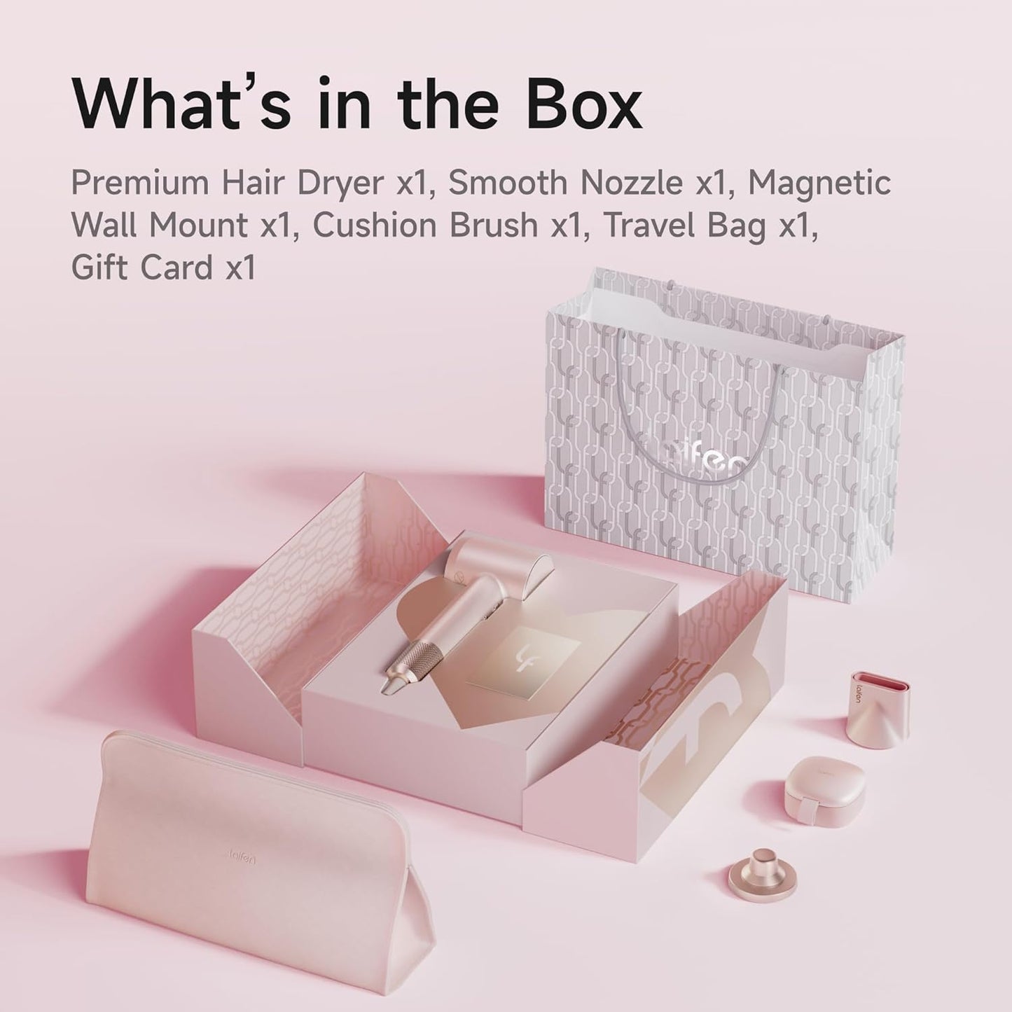 Laifen Premium High-Speed Hair Dryer Love-Bound Box, Professional Ionic Portable Blow Dryer with 110,000 RPM, Lightweight, Low Noise, 360° Magnetic Styling Attachment, Wall Mount, Travel Bag, Gift Box