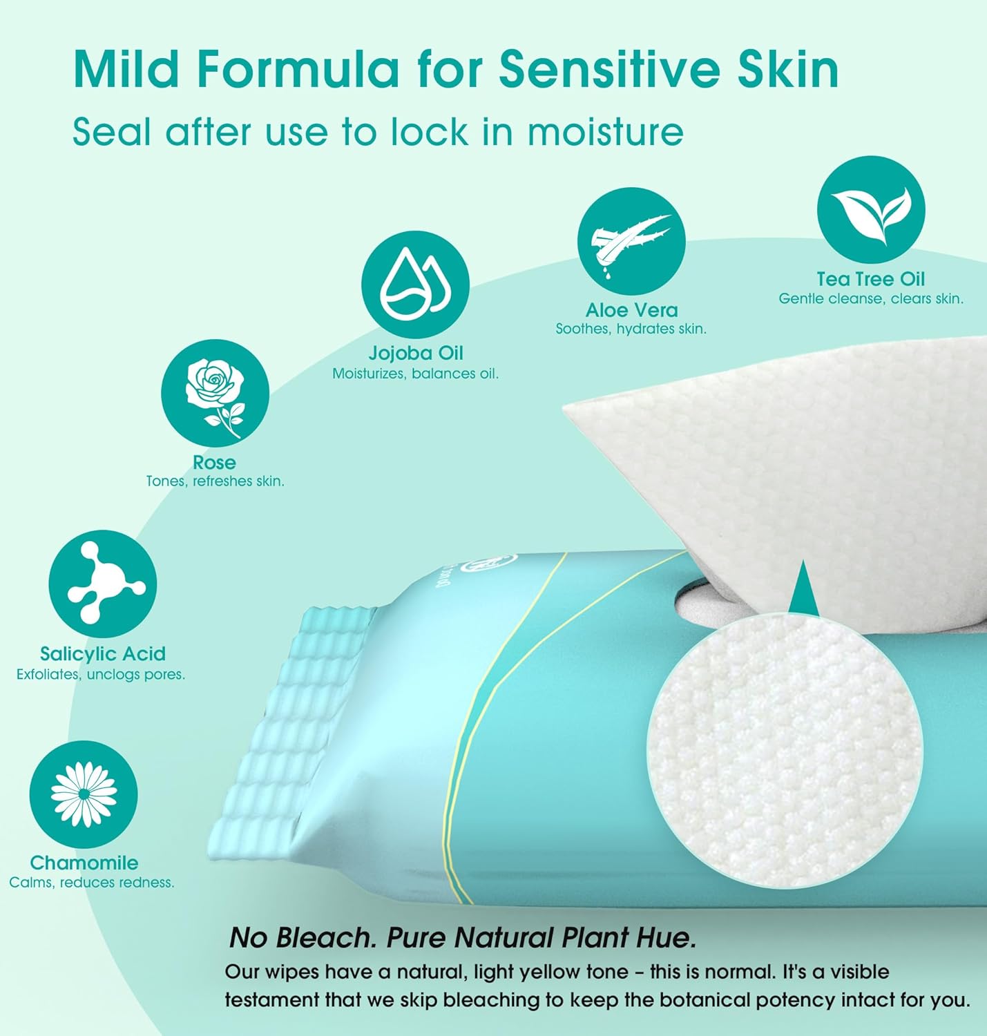 Facial Cleansing Wipes, Tea Tree Oil Extract for Face Cleansing, Salicylic Acid for Acne Treatment, Hydrating Pore Care for Sensitive Skin, Exfoliating & Soothing Double-Sided Cleansing Wipes (28PCS)