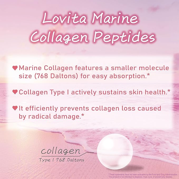 Lovita Marine Collagen Gummy with Biotin, Vitamin C & E | Type I Collagen for Skin Health | Peach Flavor | 90 Gummies