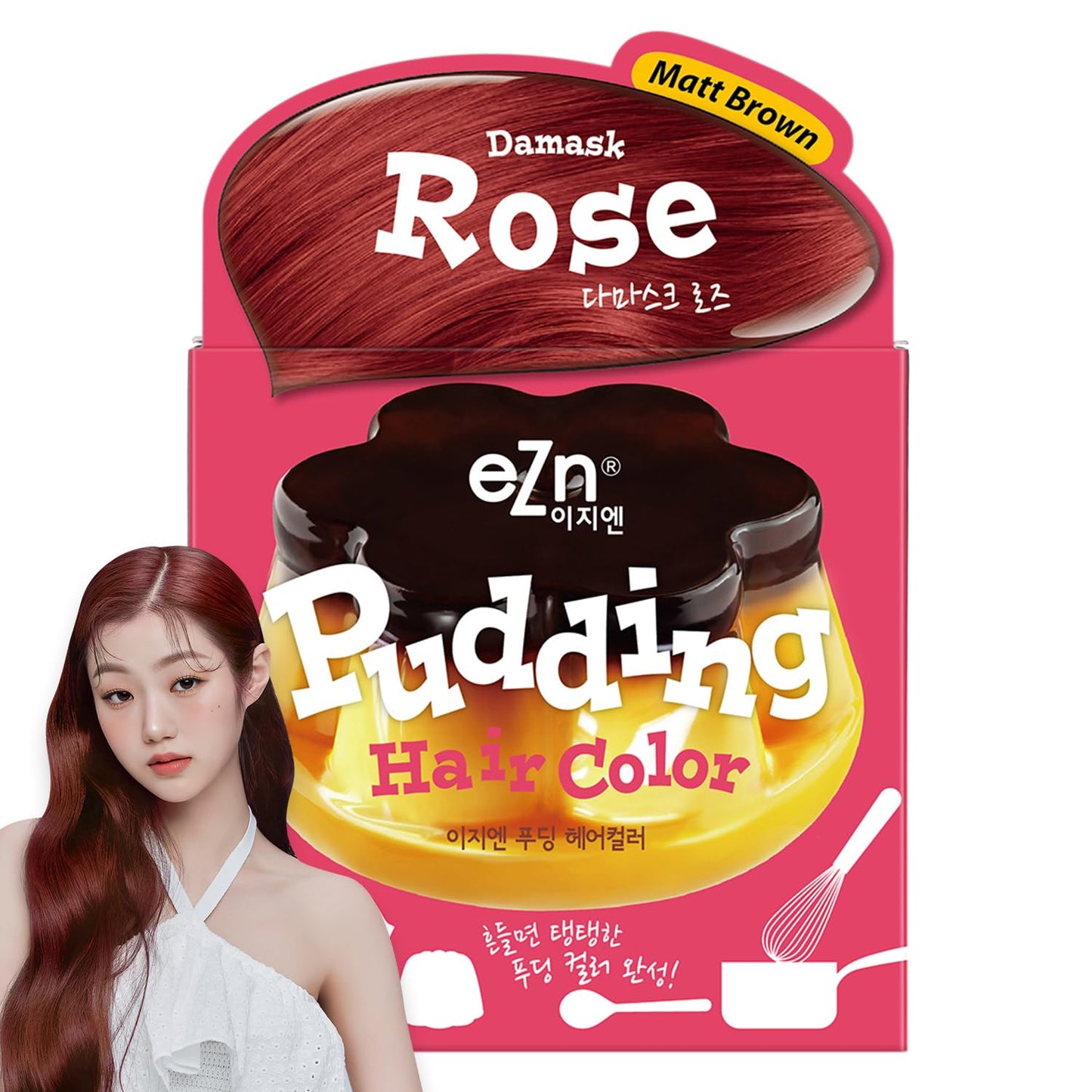 eZn Pudding Hair Dye, Ammonia-Free, Semi-Permanent DIY Korean Hair Dye Color with Keratin, Odorless Gentle for Sensitive Skin No Skin Irritation (Damask Rose)