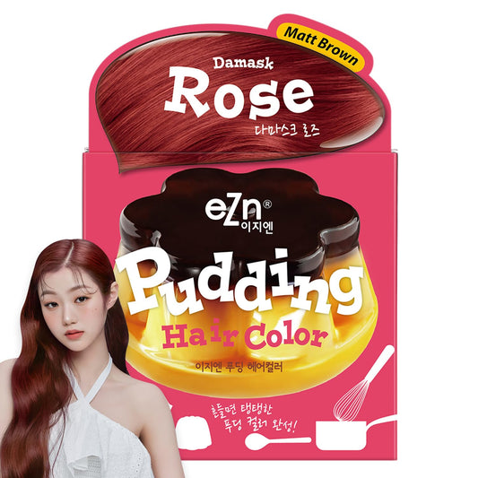 eZn Pudding Hair Dye, Ammonia-Free, Semi-Permanent DIY Korean Hair Dye Color with Keratin, Odorless Gentle for Sensitive Skin No Skin Irritation (Damask Rose)