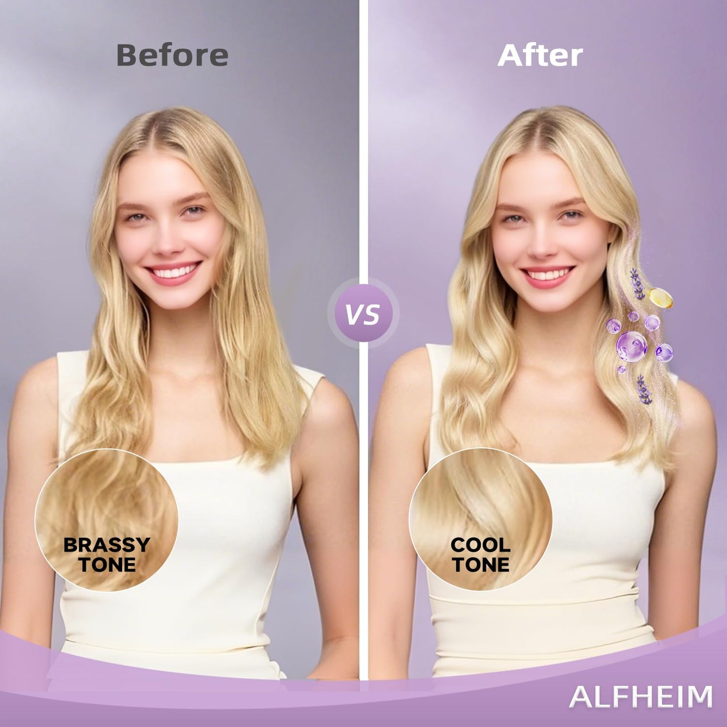 ALFHEIM Lavender+ Purple Shampoo & Conditioner Set for Blonde, Silver & Color-Treated Hair – Restores Cool Shine & Smoothness – with Quinoa Extract & Vitamin E – Sulfate Free – Travel Size 10.7 oz × 2