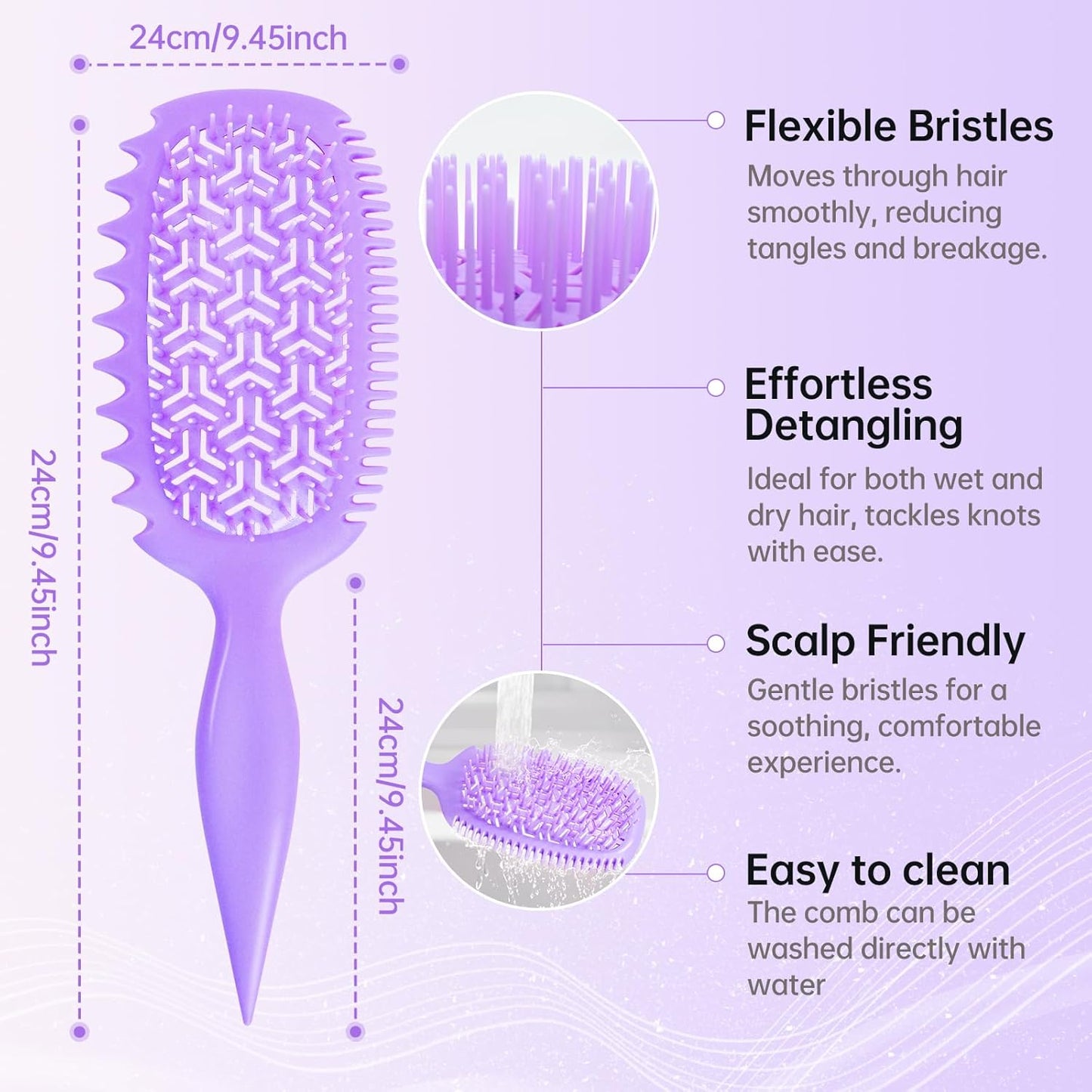 Detangler Hair Brush for Wet and Dry Hair, curl defining brush,curl brush for curly hair wet for Shower & Travel - Purple