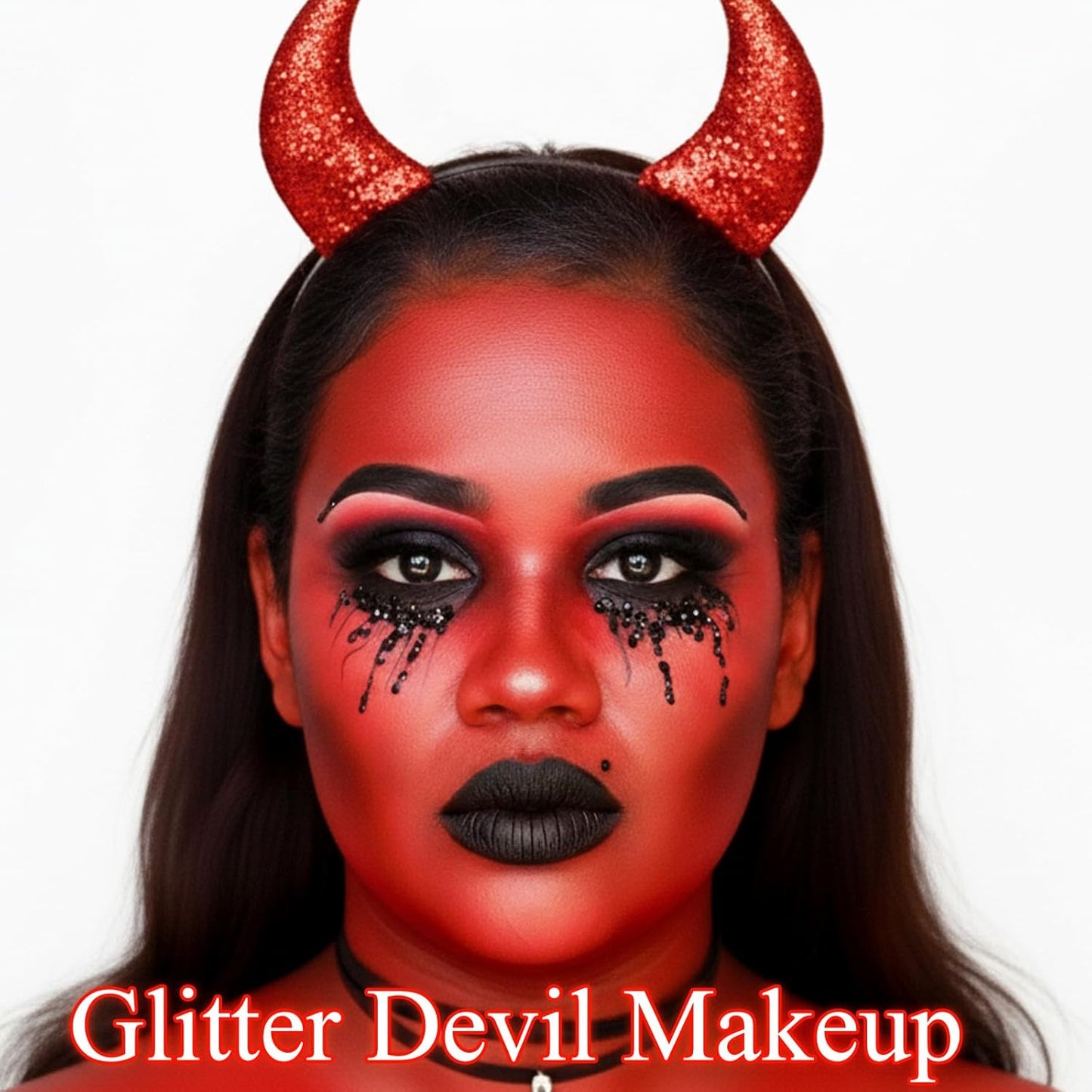 Red Face Paint Halloween Makeup Kit,Devil Horns Headband for Kids,1.01oz Water-Based Red Body Paint+Black Lipstick+Sponge+Devil Glitter Headband,Cream Face Paint Stick for Costume