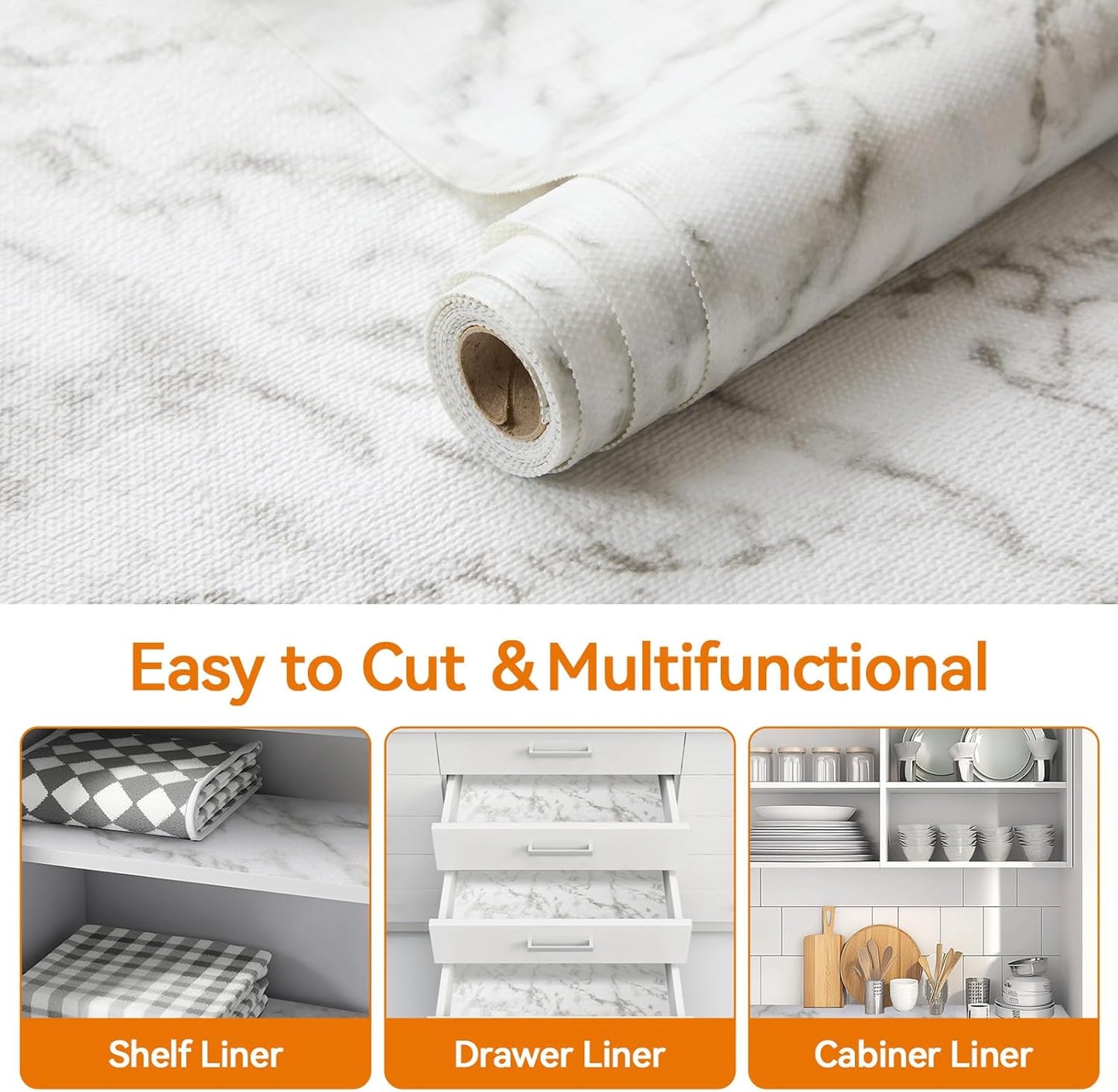 Shelf and Drawer Liner for Kitchen Cabinets Non-Adhesive, Strong Grip Non-Slip Thickened Cabinet Liners for Shelves, Waterproof Mats for Dresser Cupboard, Marble, 17 in x 30 Feet