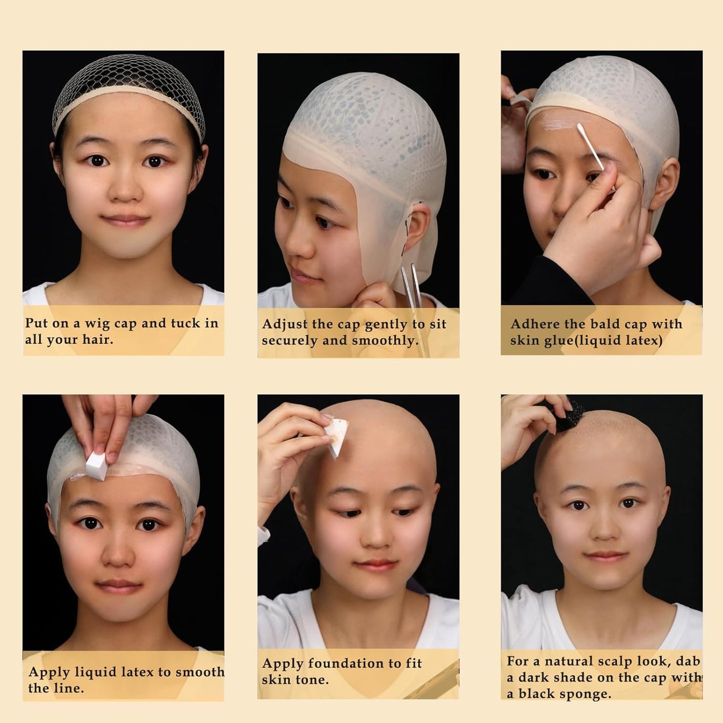 Bald Cap Kit Costume Makeup Kit for Men Adults,Complete Bald Cap SFX Makeup Kit with Tools & Instructions,Professional BaldCap for Halloween Costumes, Cosplay, and Theater