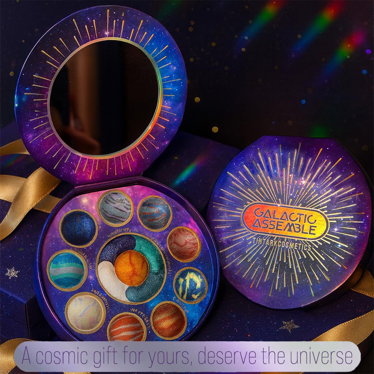 Galactic Assemble Eyeshadow Palette 14 Colors Glitter Shimmer Metallic Eye Shadow Pallet Blue Galaxy Eye Makeup Palettes Create Space-like Eyes Make up Orange Gifts for Women Girls