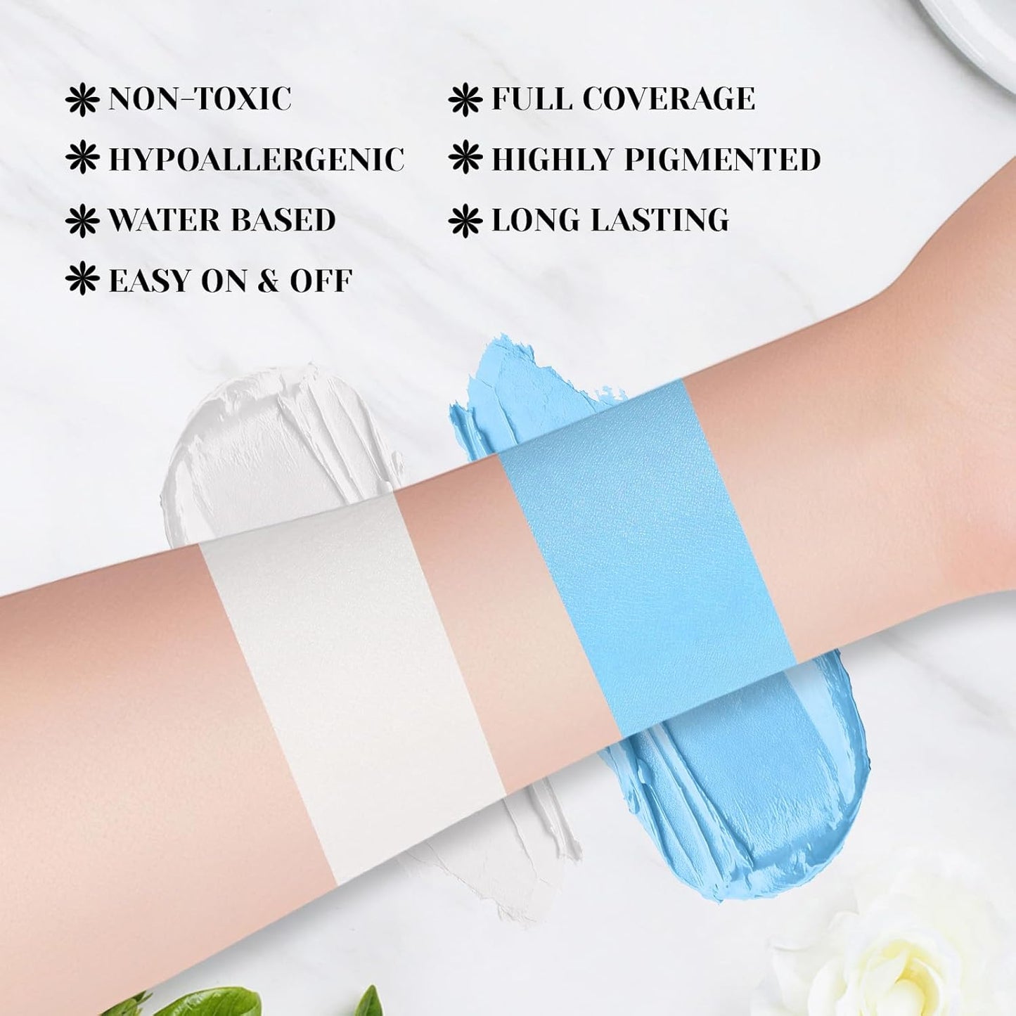 White Light Blue Face Body Paint Stick Set with Translucent Setting Powder and Sponges, Professional Full Coverage Face Painting for Adults Halloween Cosplay SFX Avatar Corpse Bride Makeup
