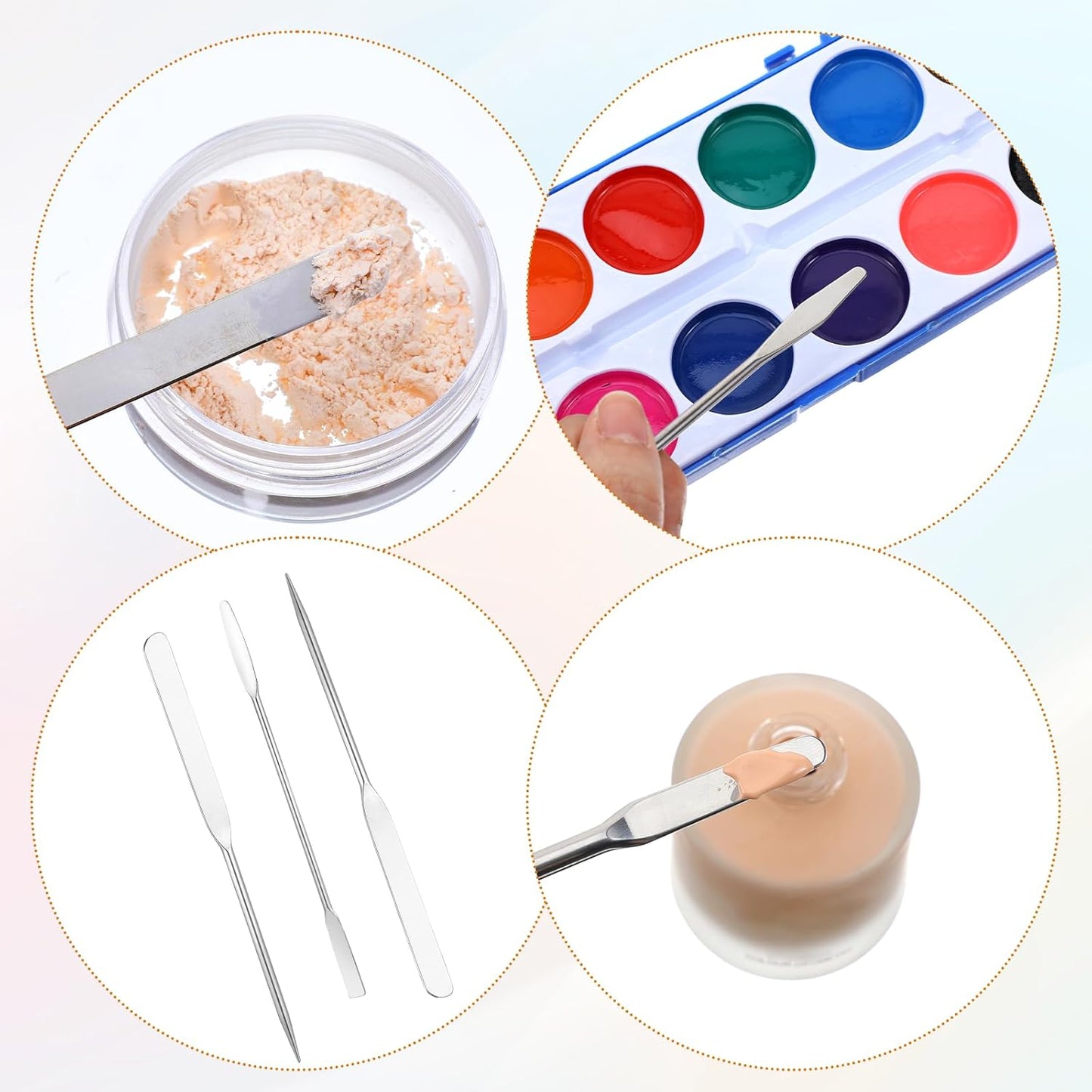 Stainless Steel Makeup Spatula with Leather Case, 3PCS Beauty Face Cream Applicator Double Edged Face Mask Spatulas Cosmetic Mixing Tools for Foundation, Face Cream, and Beauty Applications