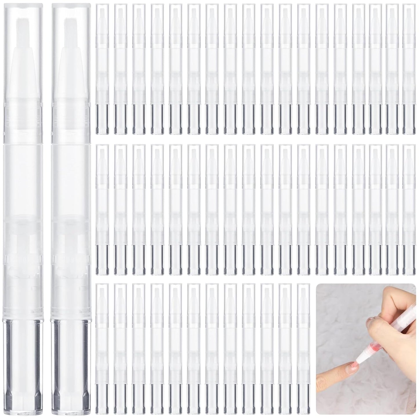 50 Pack Empty Cuticle Oil Pen 3ml Refillable Transparent Twist Pens, Empty Nail Oil Pen with Brush Tip, Eyelash Growth Liquid Tube, Cosmetic Lip Gloss Container for Applicators