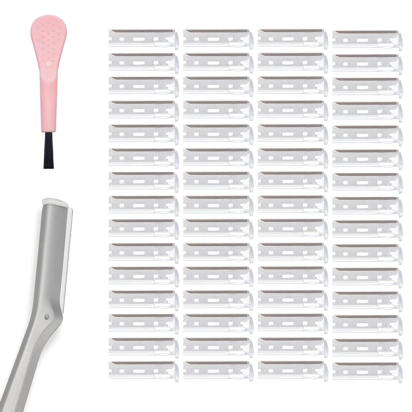 Facial Razor Replacement Blades Be suitable for Tweezerman Stainless steel blade,Including one cleaning brush. Pack of 60 (No handle included)