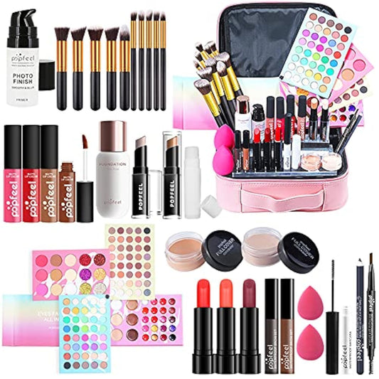All-in-One Makeup Gift Set Carry All Makeup Kit for Women Full Kit With Makeup Case Lipgloss Lipstick Concealer Blush Foundation Face Powder Eyeshadow Palette Cosmetic Palette #1