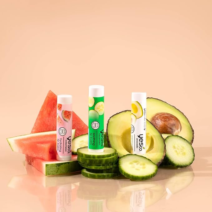 Yes To Watermelon & Cucumber & Avocado Lip Balm Variety Pack, Hydrating Non-Sticky Salves That Replenish Dry Cracked Lips & Lock In Moisture, With Antioxidants, Natural & Cruelty Free, 0.15 Oz, 3-Pack