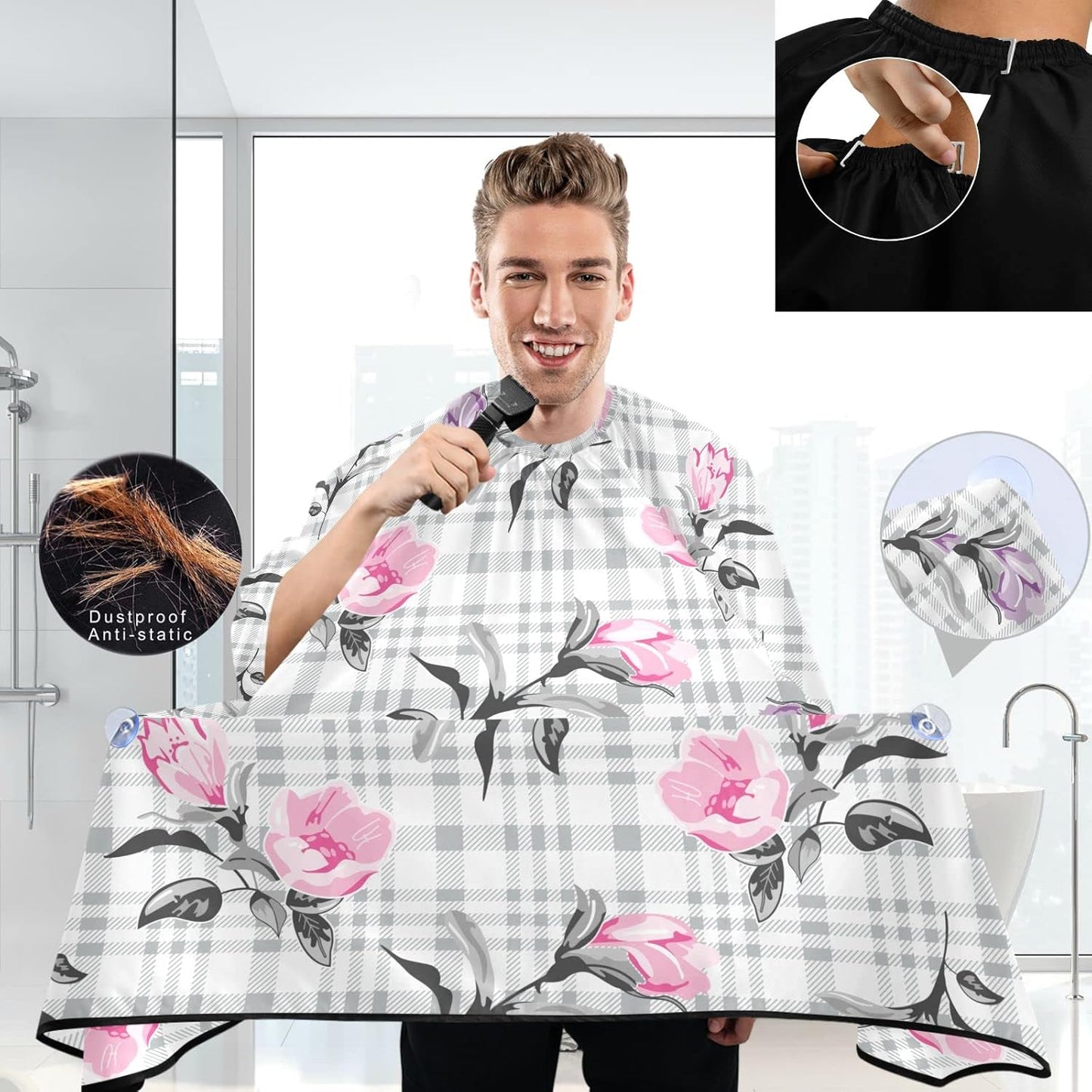 visesunny Barber Cape Beautiful Flowers Pattern Polyester Hair Cutting Salon Cape Apron Anti-Static Haircut Water-Resistant Shaving Cloth Beard Shaving Bib Hairdressing Cape
