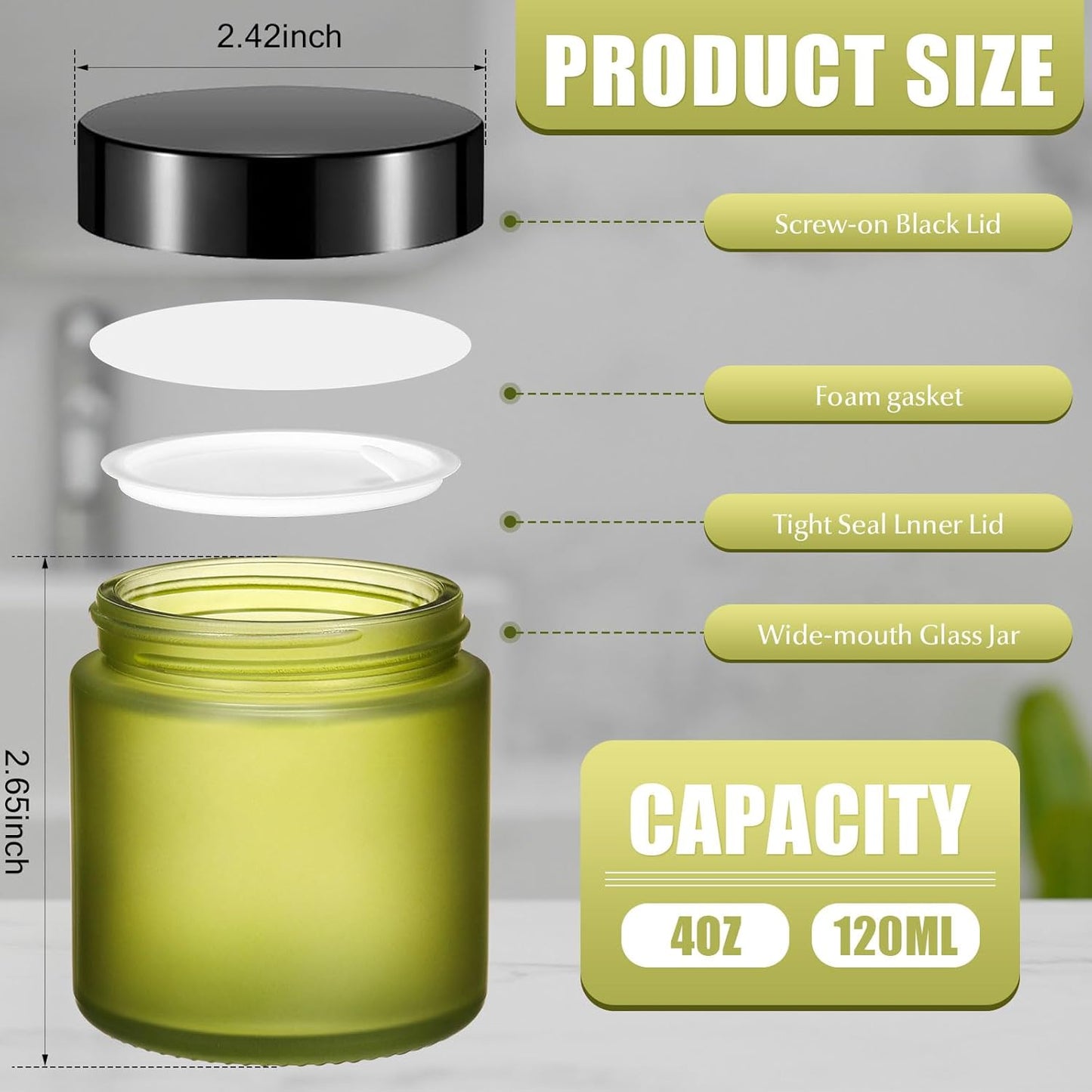 Norme 64 Pcs 4 oz Glass Jars with Lids Leakproof Round Airtight Empty Cosmetic Jars with Inner Liners Lid for Storing Lotions Powder Ointments Candle Making Tins (Pea Green)