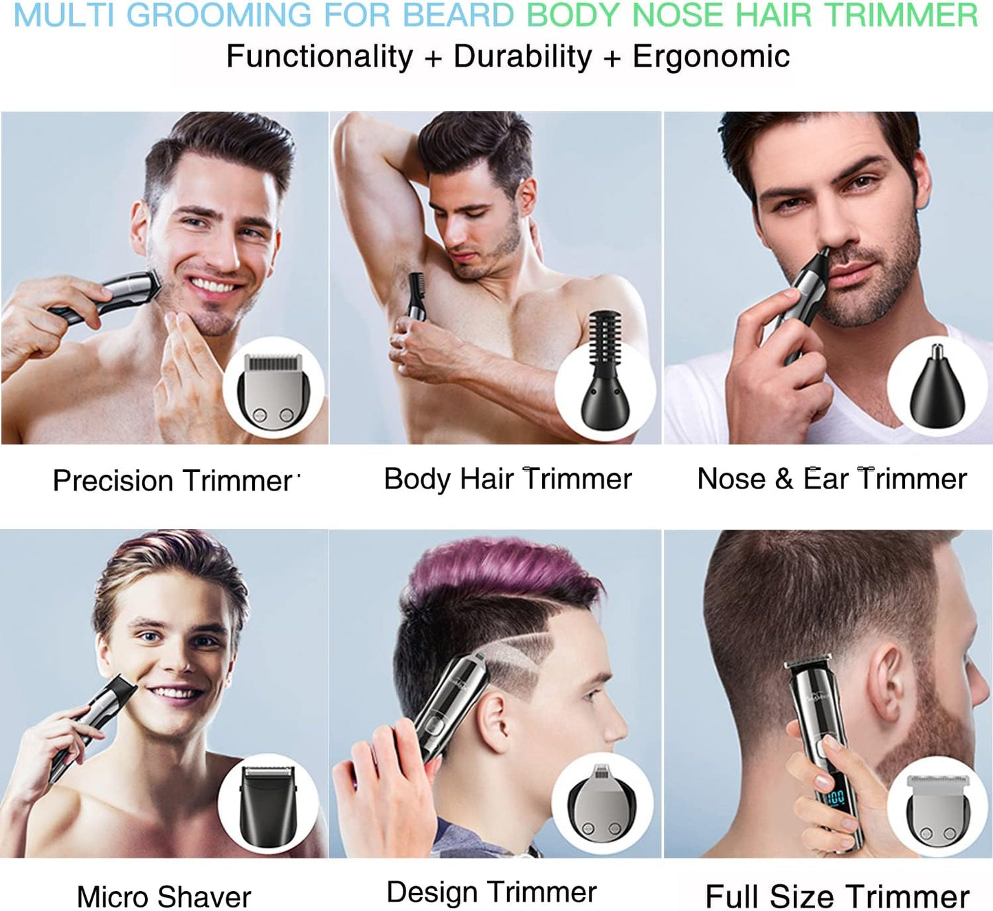 Brightup Beard Trimmer for Men with Travel Case- Electric Razor & Shaver, Cordless Hair Clippers Trimmers Set, IPX7 Waterproof Mens Grooming Kit for Face, Mustache, Body, Ear, Nose Hair Trimmer