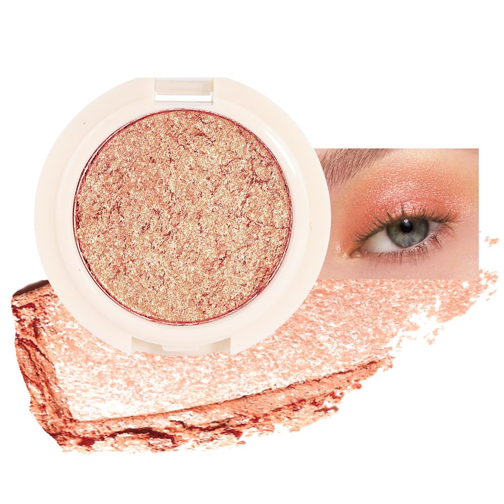 Eyeshadow Single Glitter, High-Pigment Monochrome Eye Shadow Pressed Powder, Everyday Velvety Silky Eye Makeup Looks, Professional Long-Lasting Waterproof Single Eyeshadow Palette, Orange Gold 07