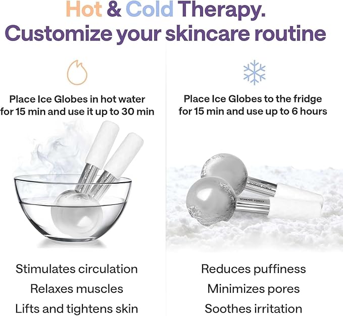 Ice Globes for Face – Stainless Steel Facial Ice Globes for Puffiness, Wrinkles, Skin Tightening – Cooling Face Roller for Lymphatic Drainage, Cryo Therapy, Eye Depuffing, Anti-Aging, Facial Massage