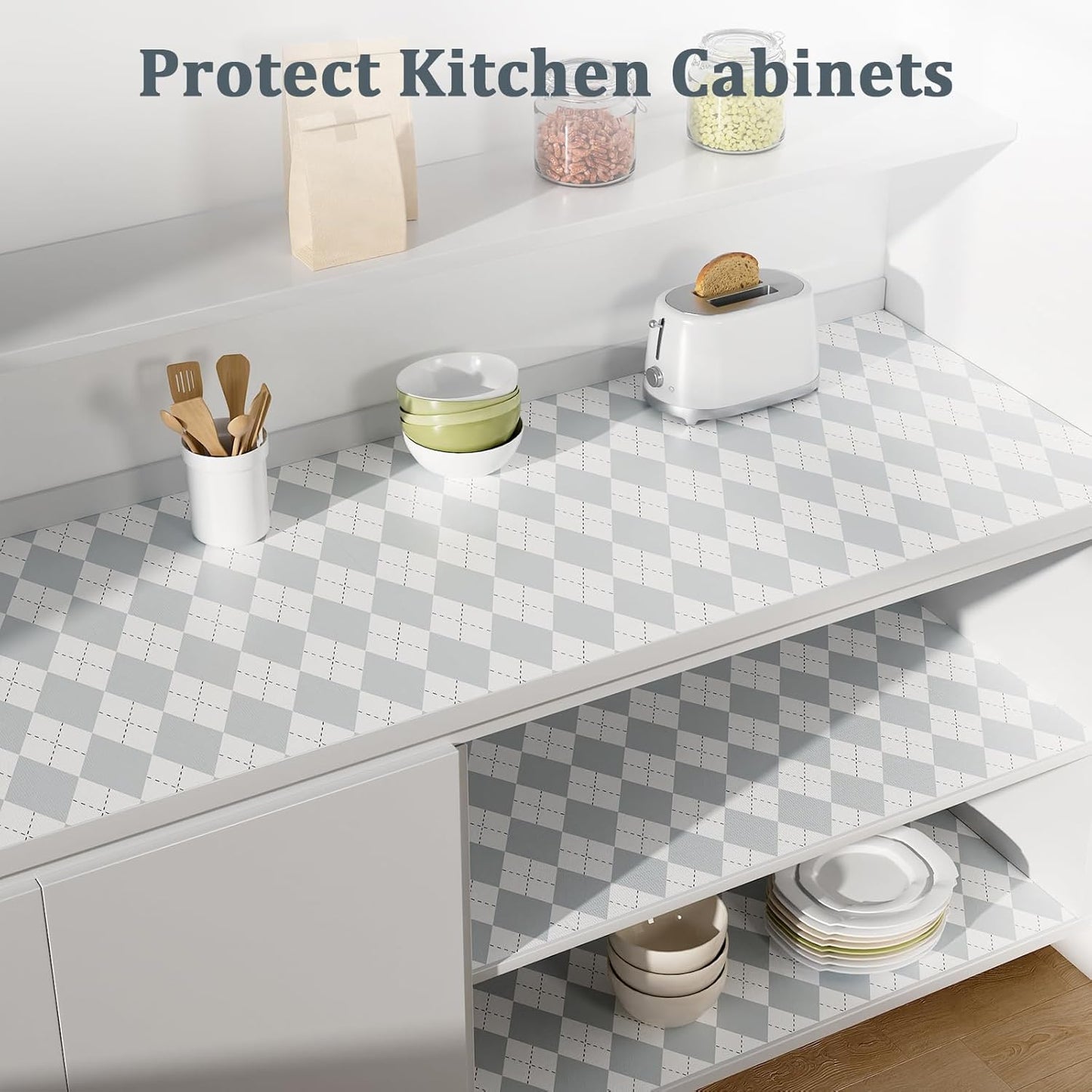 Shelf Liner for Kitchen Cabinets 12" x 240" Non-Adhesive Non-Slip Drawer Liners for Dresser, Waterproof Washable Paper, Durable Protector Mat for Pantry Shelves Cupboards, Light Grey