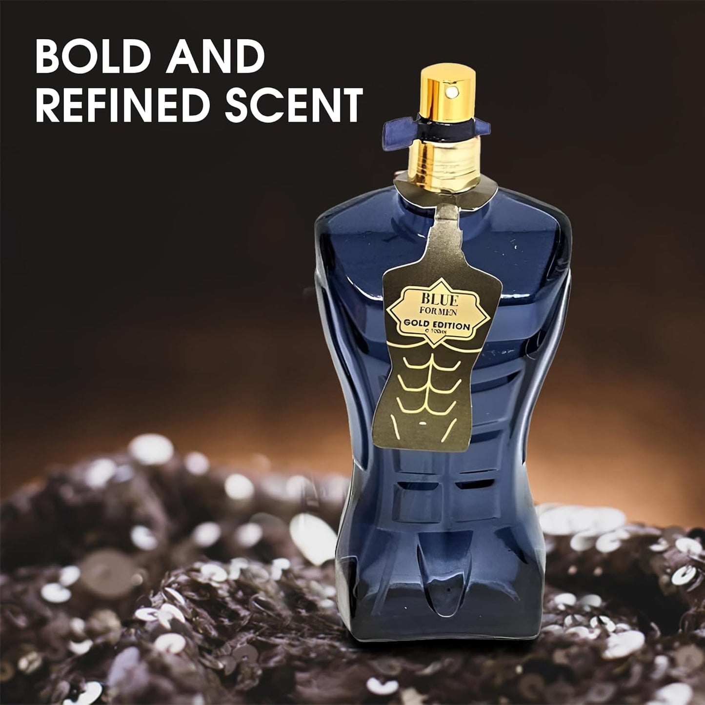 Blue For Men Gold Sensual Woody Fragrance for Men | Long Lasting Cologne Aromatic Scent, Eau de Parfum Natural Spray - Great Holiday Gift, 3.4 Fl Oz/100 Ml