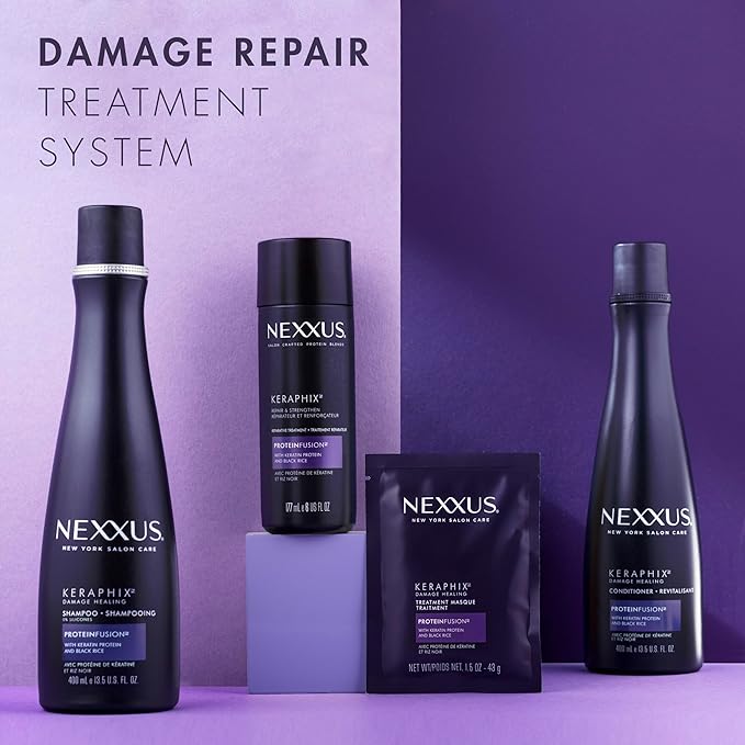 Nexxus Keraphix Damage Repair Pre-Wash Treatment Cream for Damaged Hair With Keratin Protein & Black Rice 6 oz