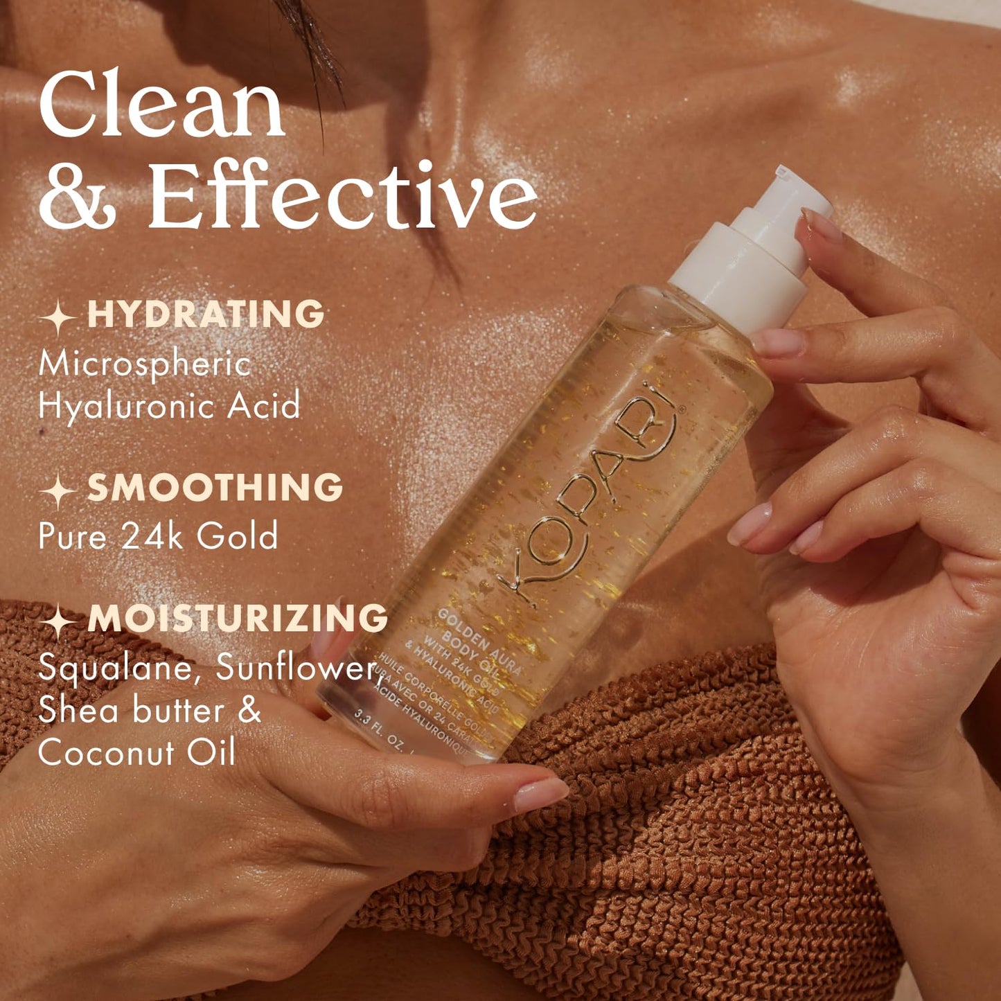 Kopari Golden Aura Body Oil with 24k Gold & Hyaluronic Acid - Hydrating Formula for Glowing Skin 3.3 oz