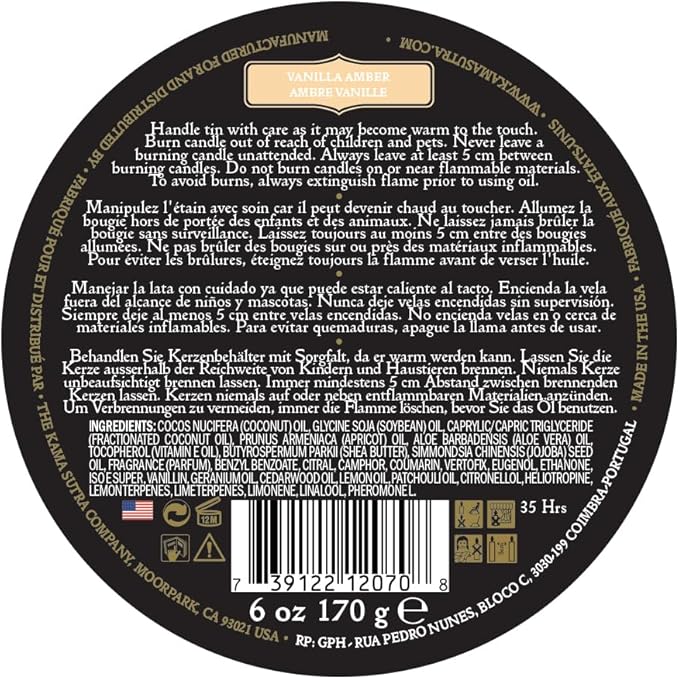 Pheromone Infused Massage Oil Candle for Pure Relaxation- 6oz- Moisturizing Coconut Oil, Essential Oil Blend Body Massage Candle for Home Spa- Amazing Gift for Women & Men (Vanilla Amber) Unisex