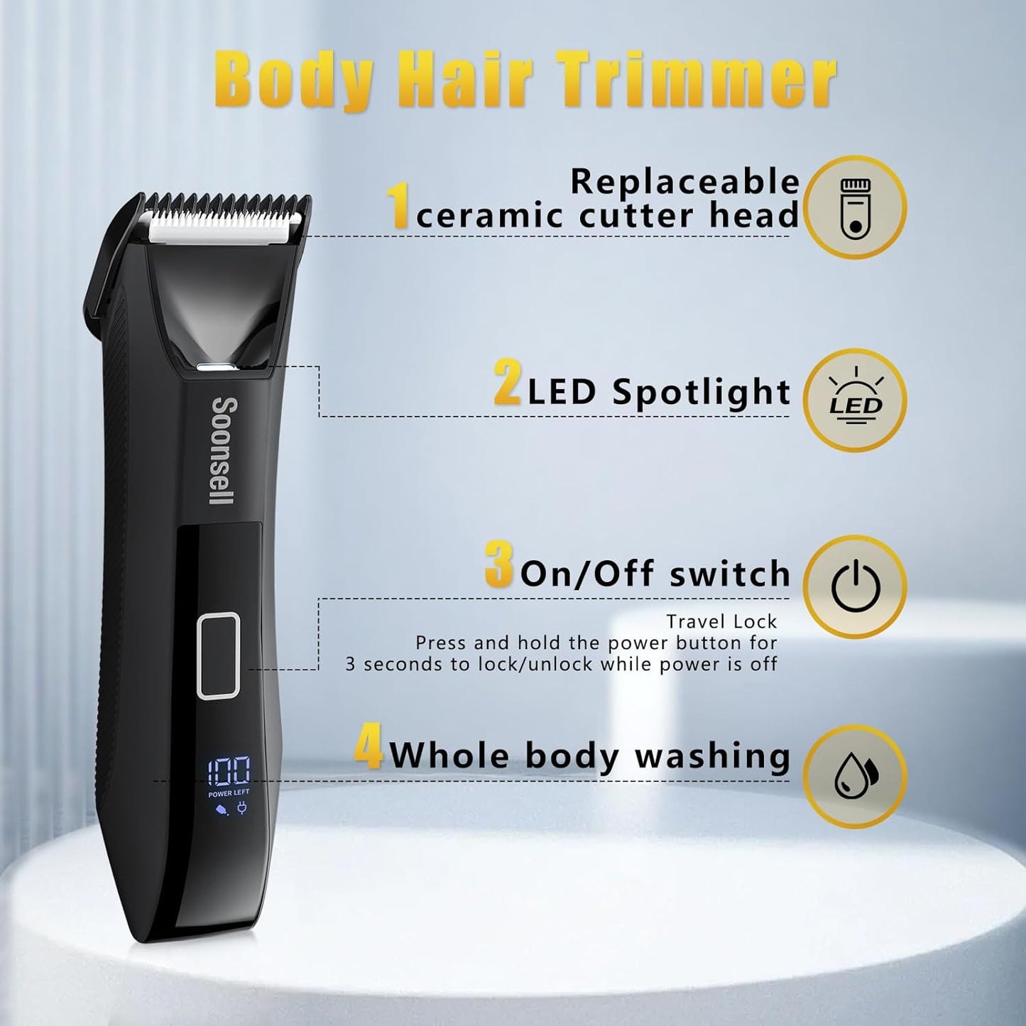 Beard Trimmer for Men, Groin & Body Hair Trimmer, Electric Shaver, Nose & Ear Hair Clippers, 4 in 1 Men's Grooming Kit, Waterproof Wet/Dry Groomer with Travel Case, LED Display