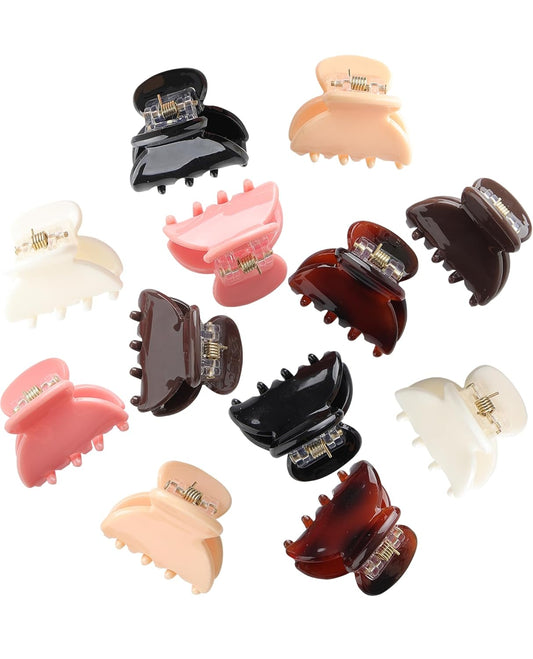 Claw Hair Clips Jaw Clamps - 12PCS Small Hair Claw Jaw Clamp for Thin Hair Styling Accessories Classic Hair Clamp for Women Girls(Solid color#1)