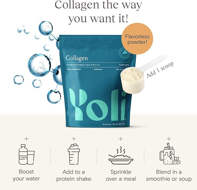 Yoli® Collagen Powder - Multi Collagen Protein Powder with Sodium Hyaluronate - Collagen Supplements for Women and Men - Collagen Types I, II, III, V, and X