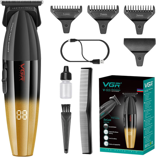 VGR 906 Fresh Fade Professional Hair Trimmer, 9000rpm Zero Gapped Beard Trimmer for Men, DLC T-Blade Cordless Hair Clipper for Barbers and USB Rechargeable, Gold