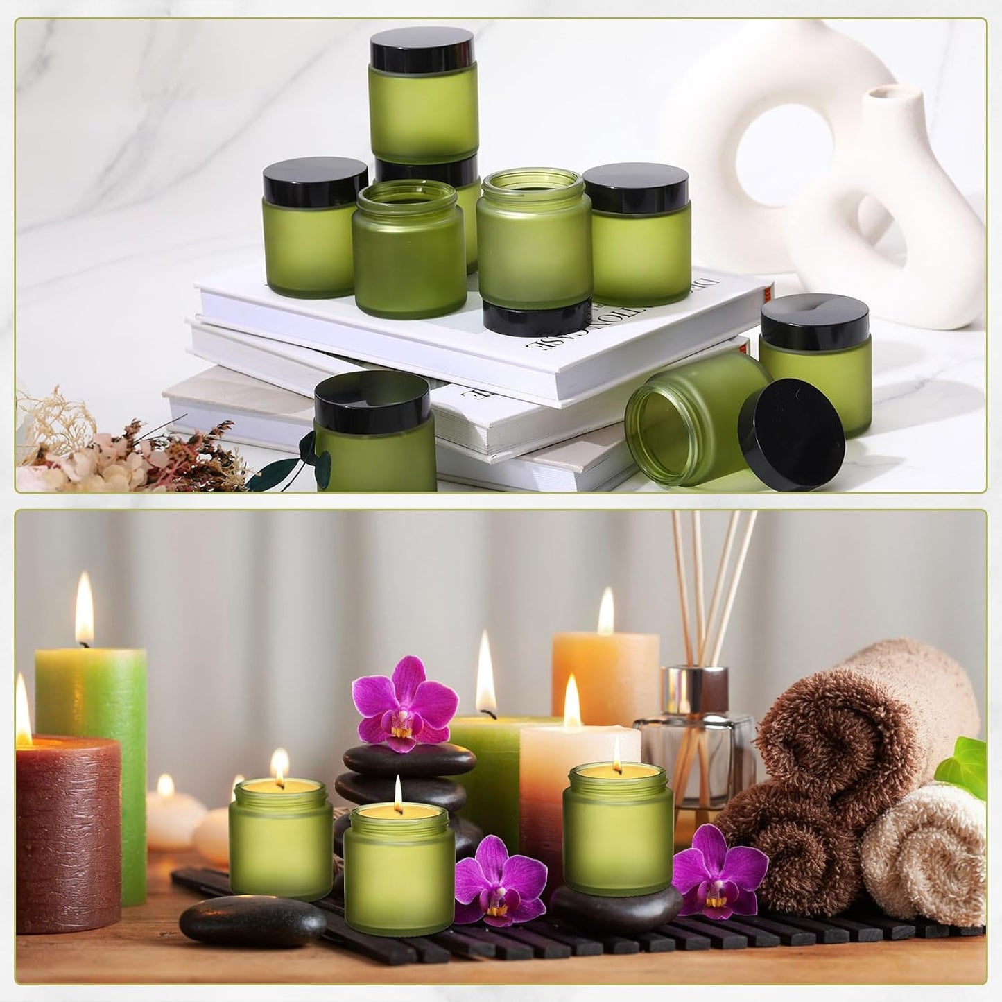 Norme 24 Pcs 4 oz Glass Jars with Lids Leakproof Round Airtight Empty Cosmetic Jars with Inner Liners Lid for Storing Lotions Powder Ointments Candle Making Tins (Pea Green)