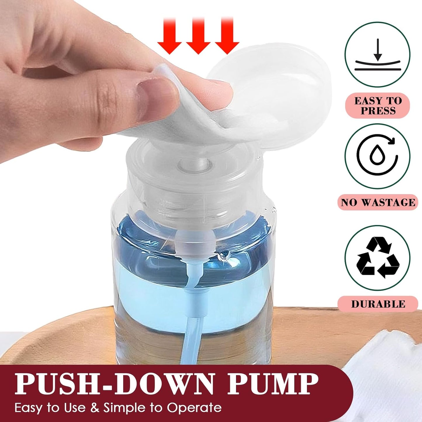 4 Pack Push Down Pump Dispenser 80ML Empty Acetone Dispenser Push Top Alcohol Bottles Containers for Nail Polish Makeup Remover Water Facial Toner