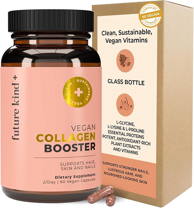 Future Kind Vegan Collagen - Supports Collagen Production with Biotin and Vitamin C (60 Capsules in Glass Bottle)