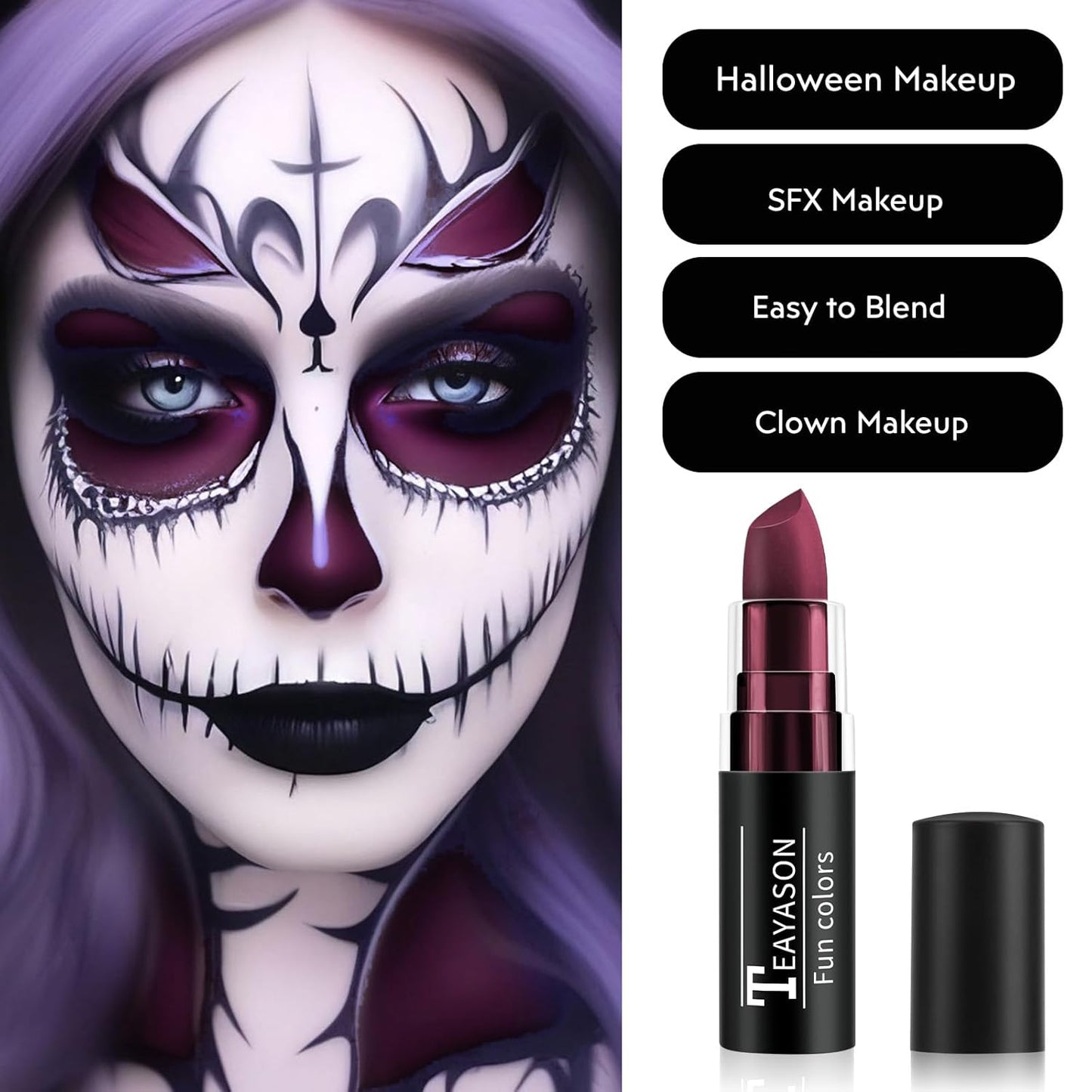 Cherry Red Face & Body Paint Stick, Matte Lipstick & Eye Black Stick, Long Lasting Waterproof Face Makeup for Halloween Zombie Clown Vampire Joker Devil Cosplay