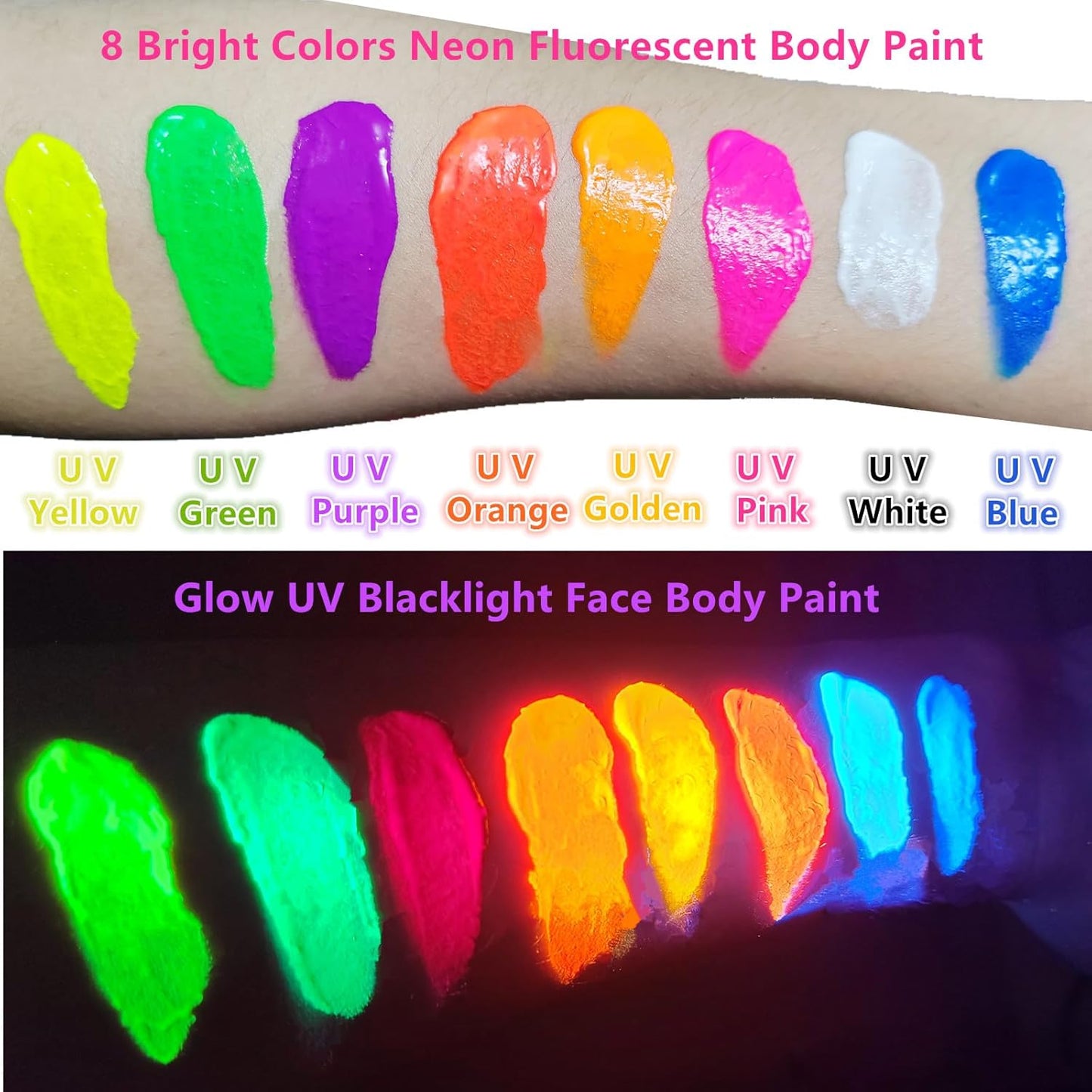 Go Ho UV Blacklight Neon Green Face Body Paint,Water Based Bright Color Neon Fluorescent Body Paint with Cushion Applicator,Glow In The Dark Under UV Lighting Party Neon Green Makeup Washable