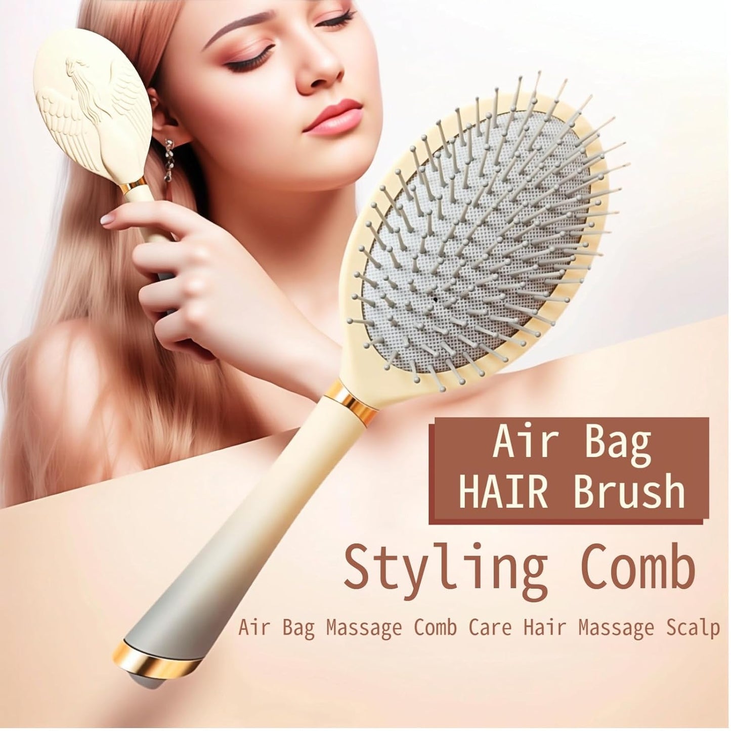 Detangling Hair Brush – Anti-Static, Gentle on Scalp, Styling Tool for All Hair Types – Shine-Enhancing, Travel-Friendly Hair Care Essential Set (Beige)